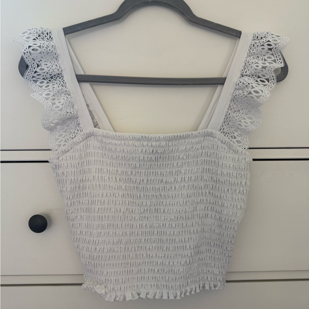 White Smocked Ruffled Crop Top